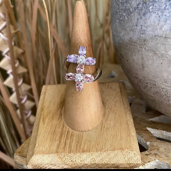 Double Flower Cz Heavy Sterling Silver Ring 2009 Era - Picture 7 of 11